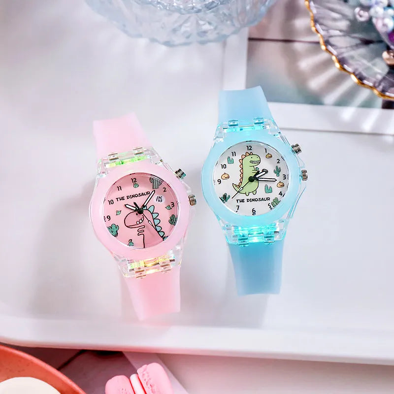 Fashion Cartoon Dinosaur Kids Watches Grils Flash Light Luminous Child Watch Boys Student Baby Gift Clock reloj infantil
