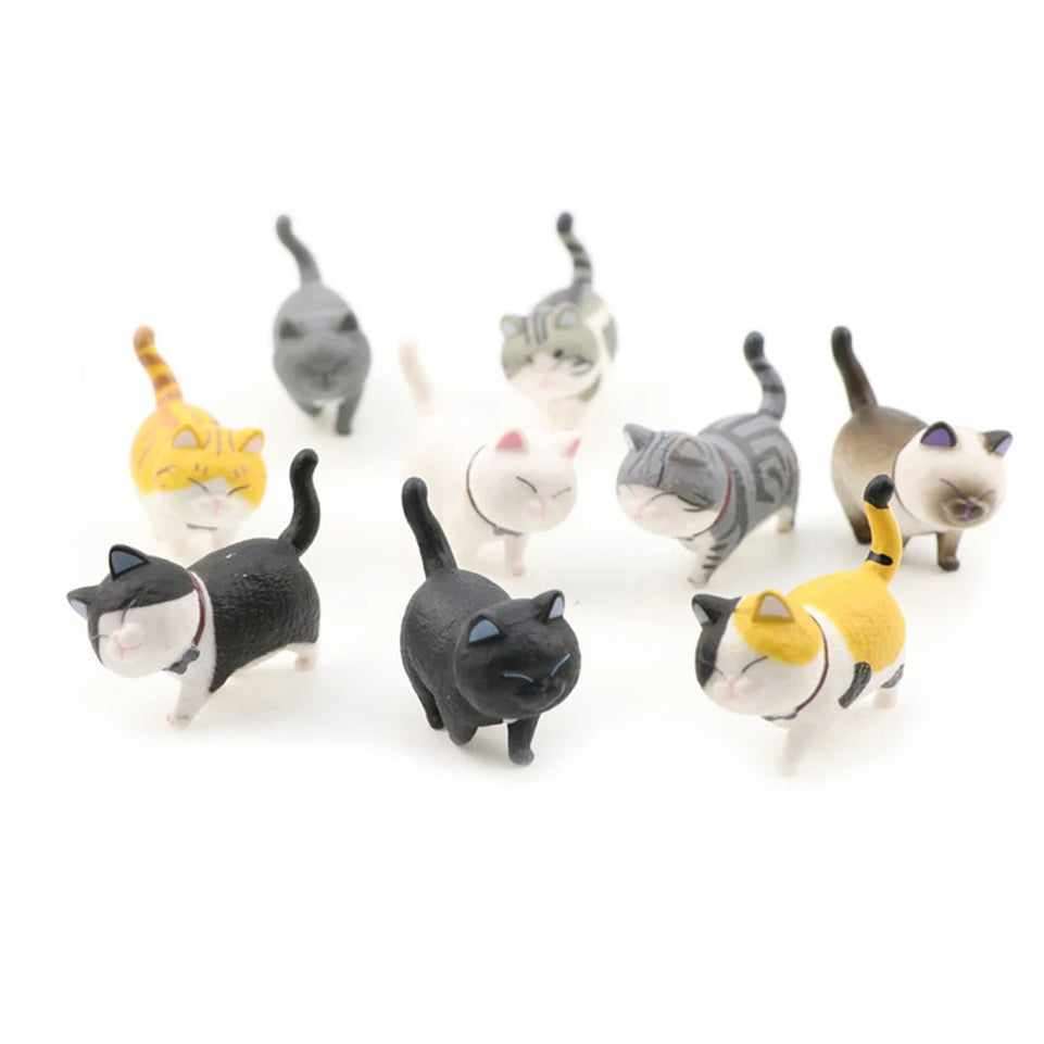 9PCS Cartoon Cute Pet Tie Cat Shorthair Cat Maine Coon PVC Anime Mini Figures Landscape Decoration Toys Doll for Baby Gift
