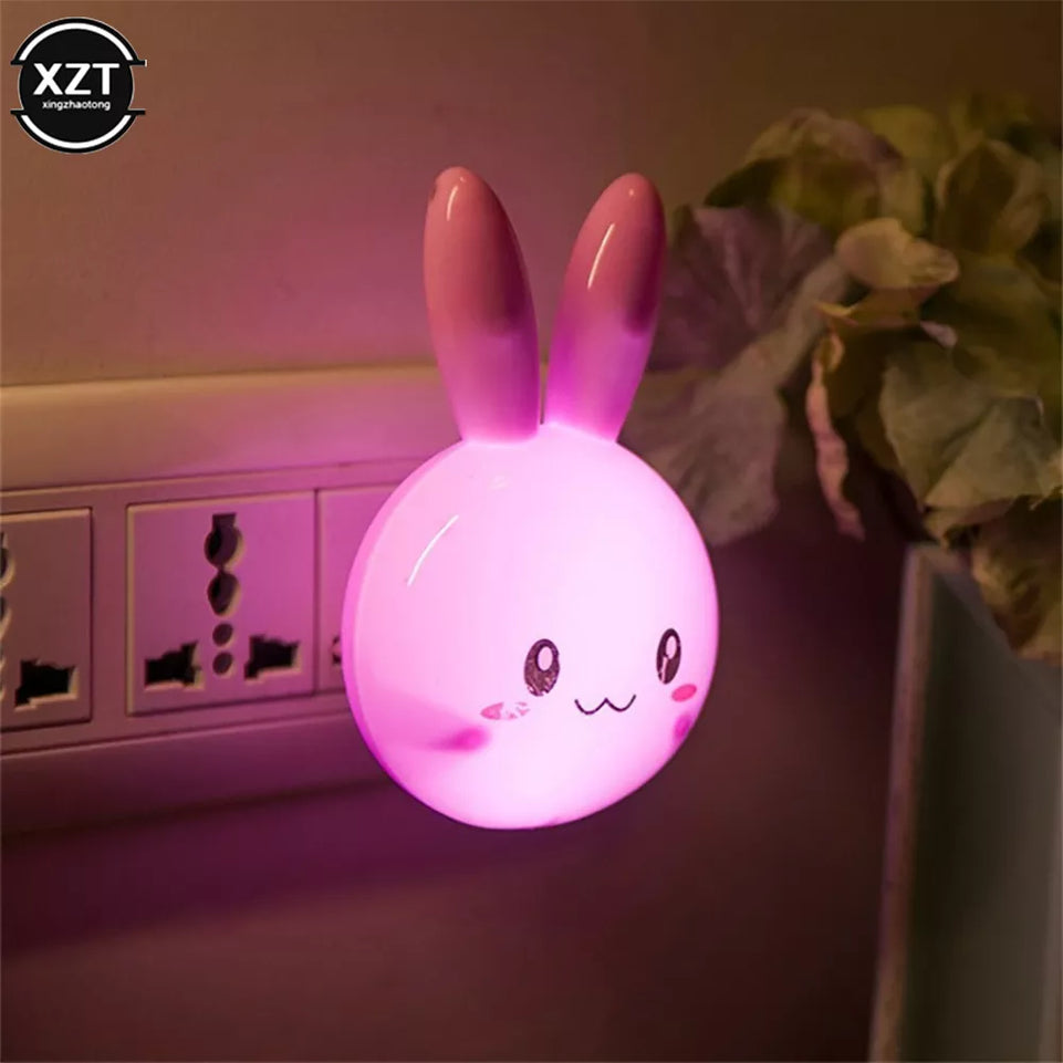 3 Colors LED Cartoon Cute Rabbit Night Lamp Switch ON/OFF Wall Light AC110-220V US Plug Bedside Lamp For Children Kids Baby Gift