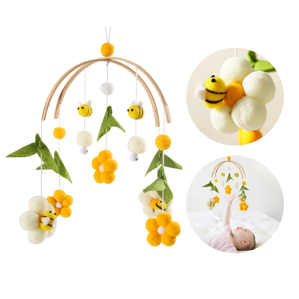 Baby Bed Toy Rattle 0-12 Months Wool Ball Bed Bell Toy Bee Animals Shape Newborn Crib Mobile Rattle Beads Bed Bell For Baby Gift