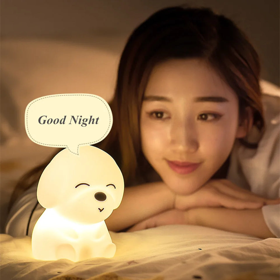 Dog LED Night Light Touch Sensor Remote Control 16 Colors Dimmable USB Rechargeable Silicone Puppy Lamp for Children Baby Gift